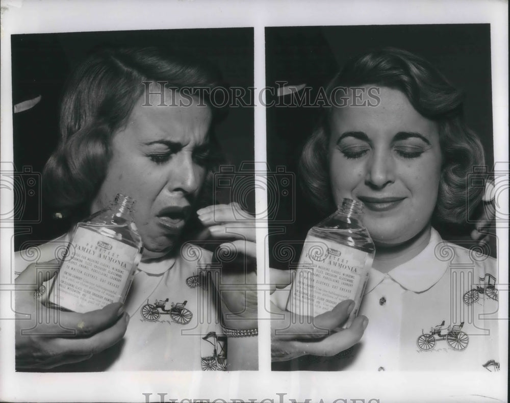1956 Press Photo Mrs. Jean Addison Shows Expression with Sense of Smell