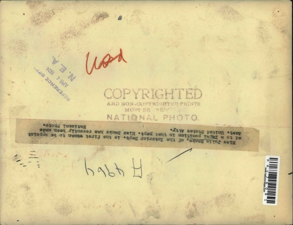 1924 Press Photo Julia Banks of Interior Dept as United States Atty