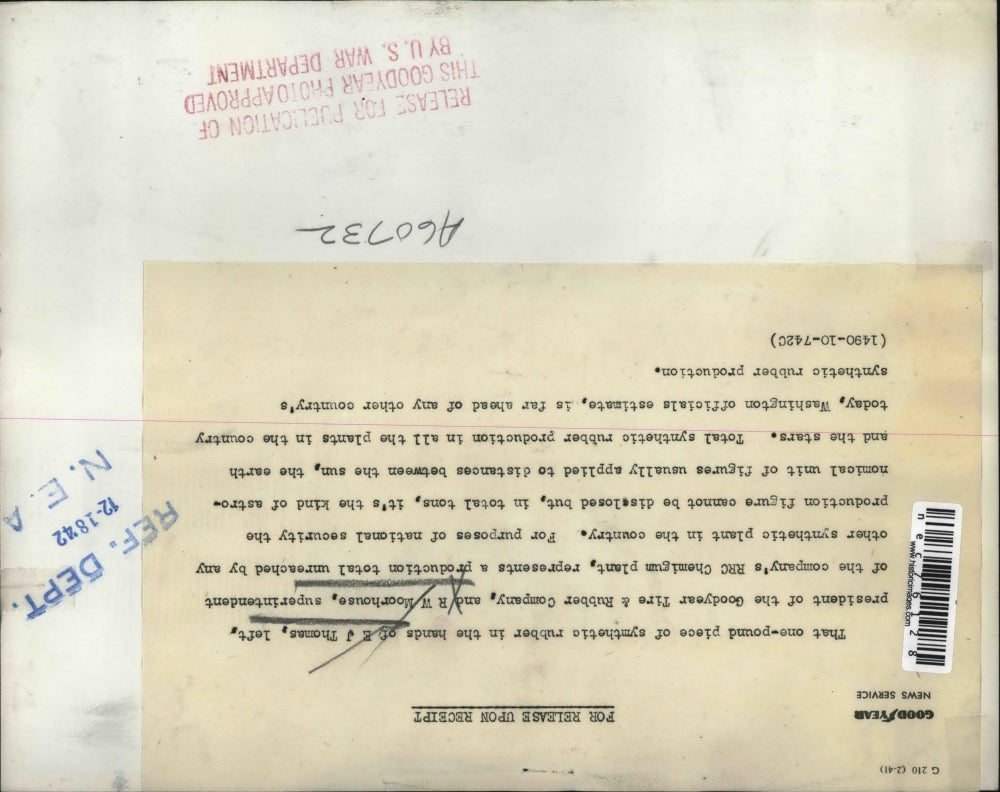 1942 Press Photo Pres. of Goodyear Tire & Rubber Co. E. J. Thomas & R. W.