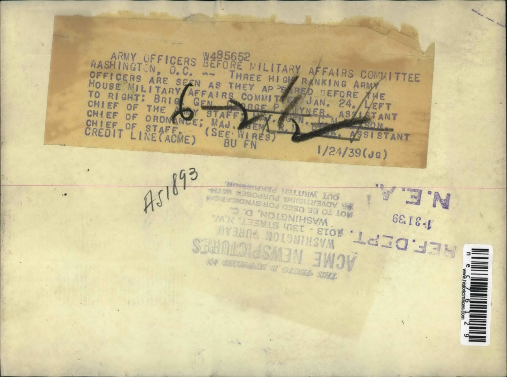 1939 Press Photo Army Officers before Military affairs committee in Washington