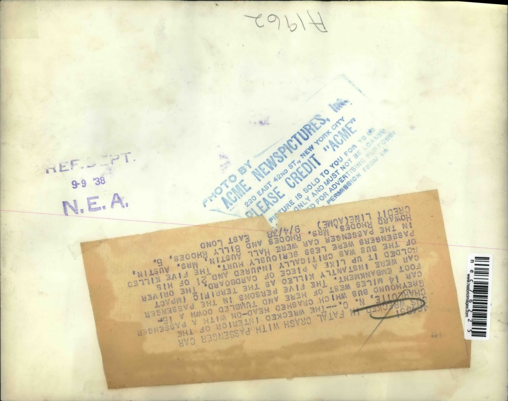 1938 Press Photo Charlotte, NC 5 killed in car, bus driver critically injured,