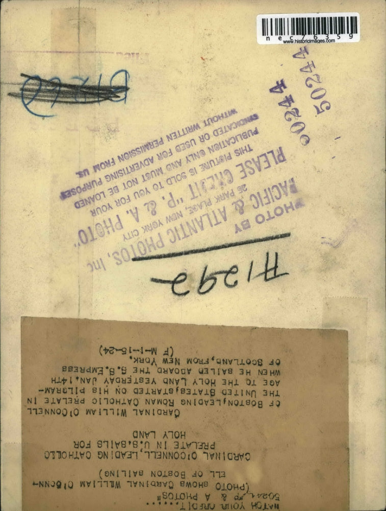 1924 Press Photo Cardinal O'Connell leading Catholic Prelate in US to holy land