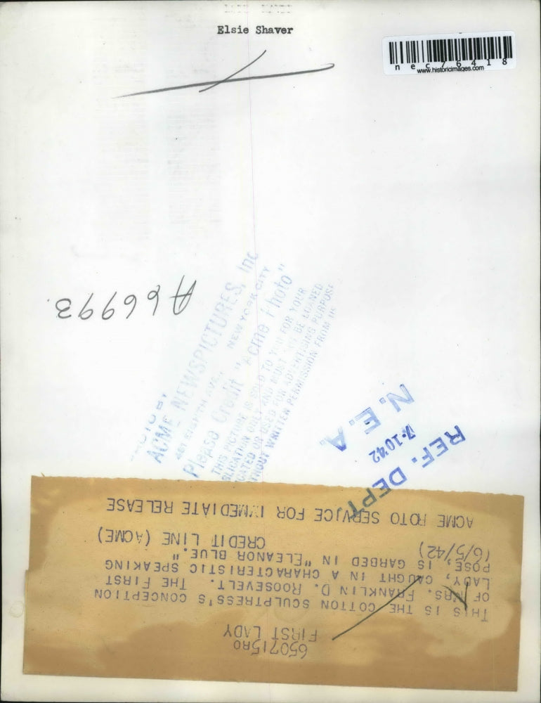 1942 Press Photo Sculptor of Mrs Franlin D. Roosevelt Eleanor Blue Elsie Shaver