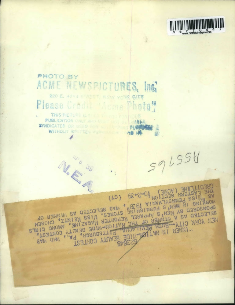 1939 Press Photo NYC Ruth Bevilaria of Pa is Miss Pa 1939