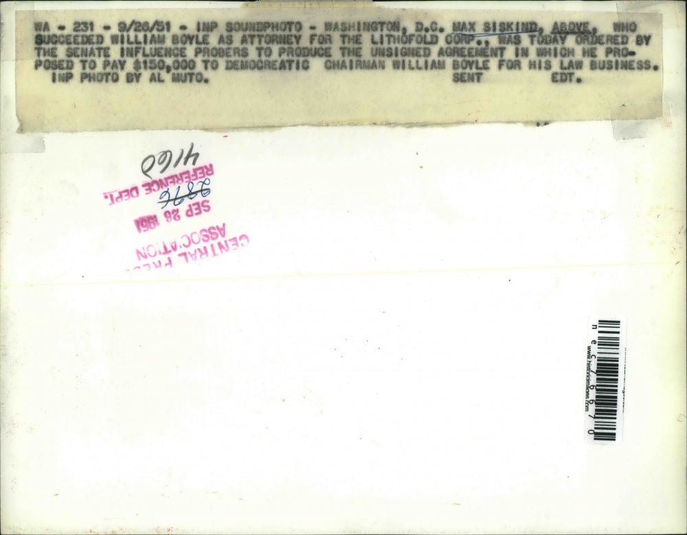 1951 Press Photo Lithofold Corp Attorney Max Siskind
