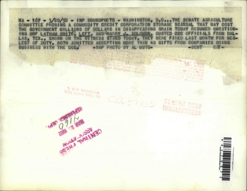 1952 Press Photo Latham White & Harry Solomom ousted CCC officials in DC