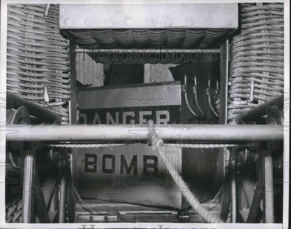 1957 Press Photo Bomb from inside disposal truck