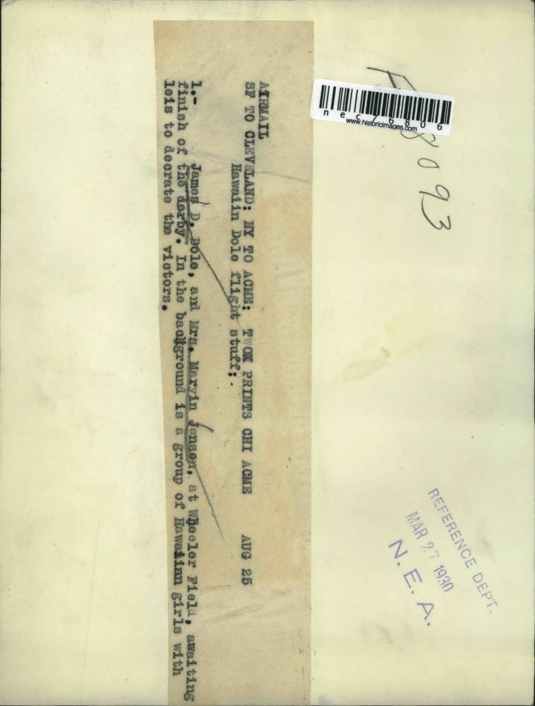 1930 Press Photo James Dole & Maryan Jenson at Wheeler Field awaiting derby