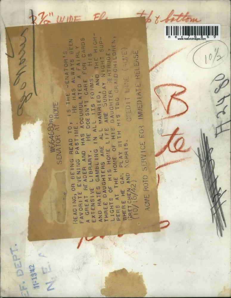 1942 Press Photo Senator George Norris Reading