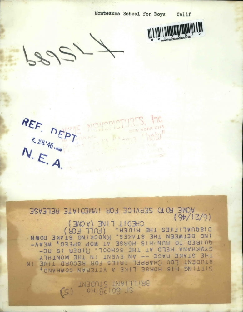 1946 Press Photo Student Lou Chappel in Stake Race at Montezuma School for Boys