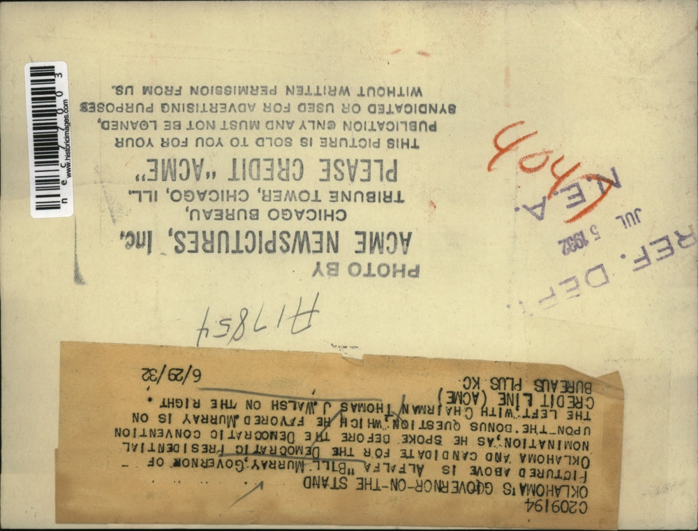 1932 Press Photo Gov Alfaalfa Bill Murray speaking at Democratic Convention