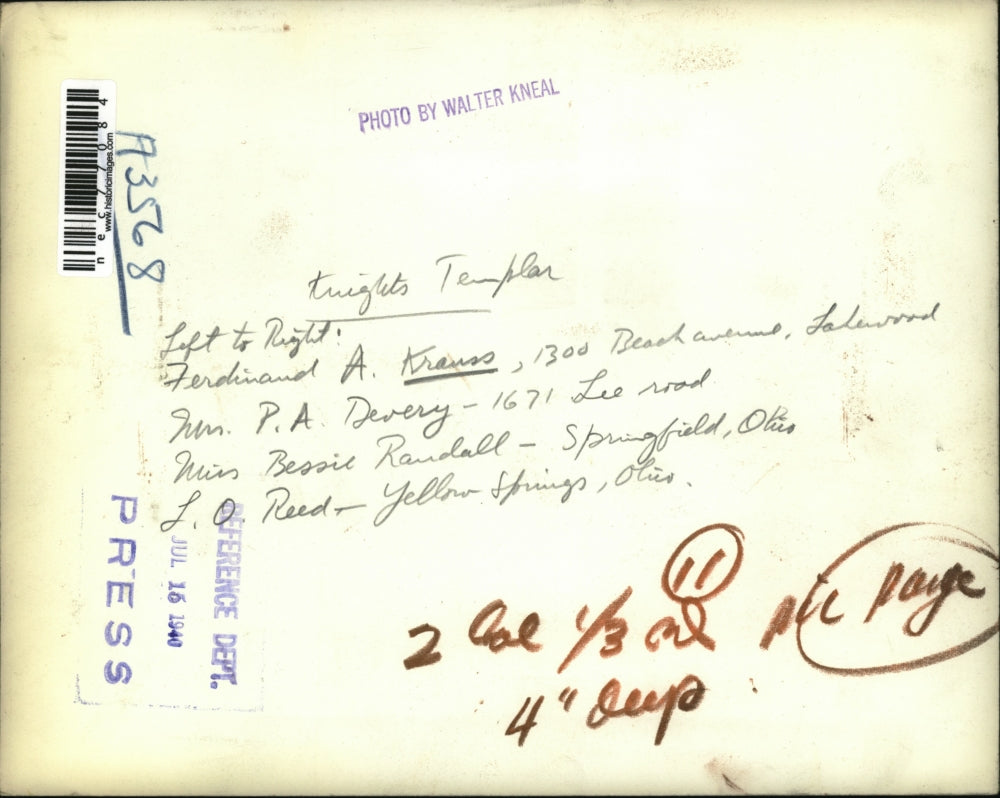 1940 Press Photo Ferdinand A. Krauss & LO Reed attending a Knights Templar event