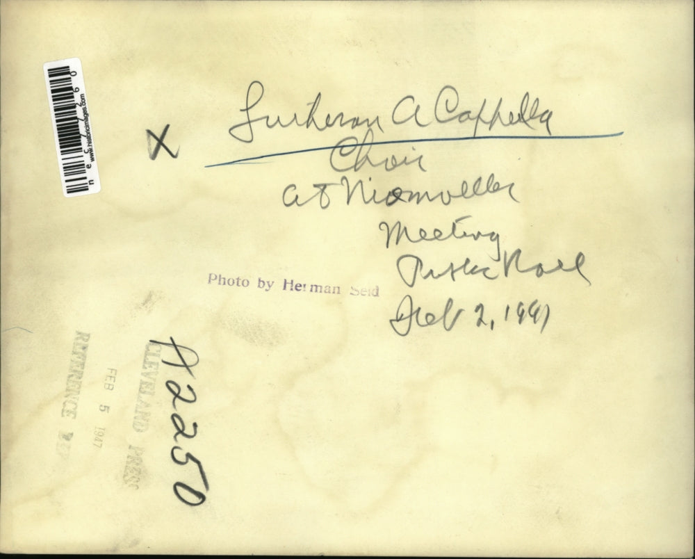 1947 Press Photo Lutheran A Cappella Choir at Niomueller meeting public hall