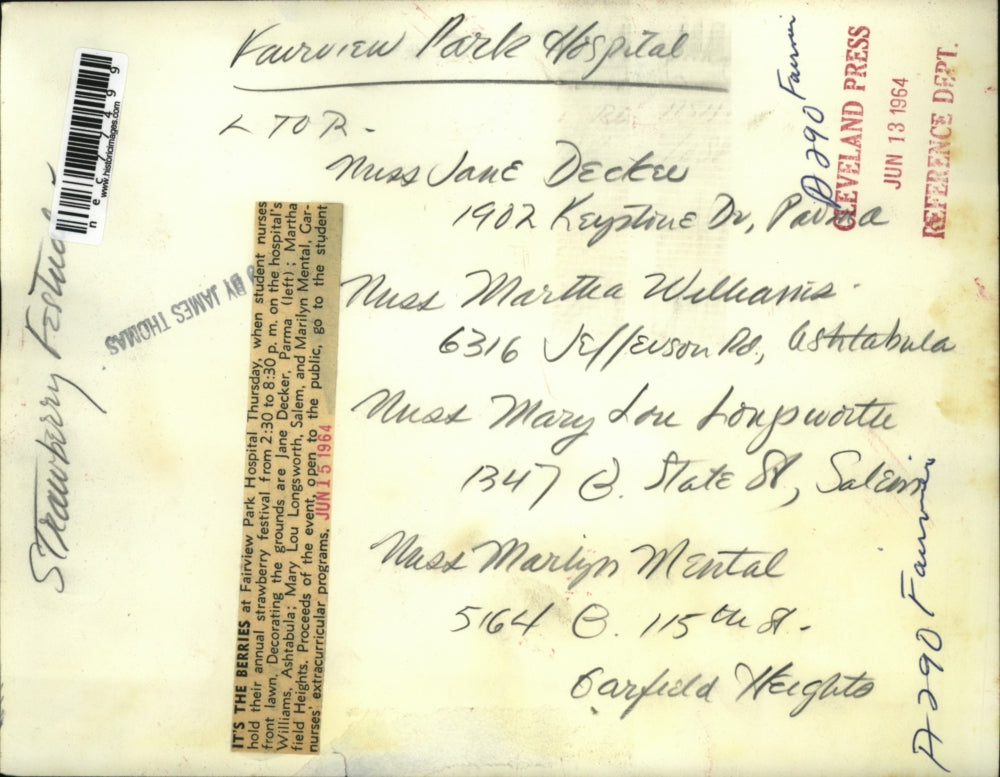 1964 Press Photo Jane Decker, Martha Williams, Mary Lou Longsworth,