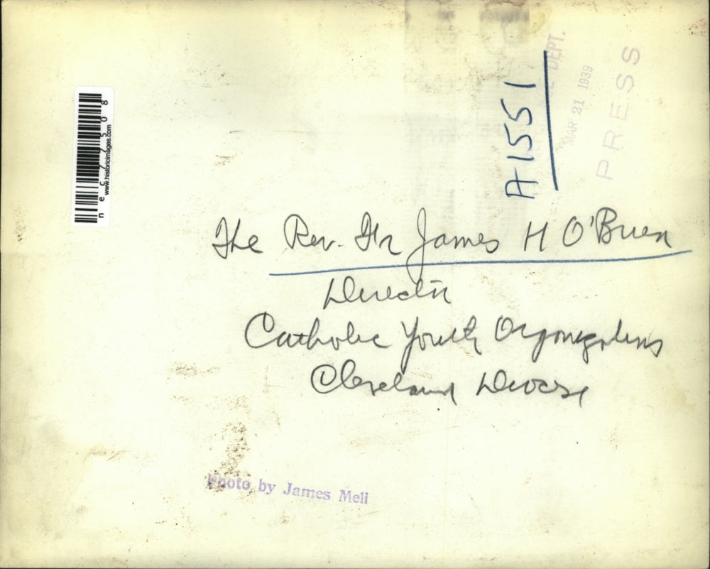 1939 Press Photo Father James O Brien, Cleveland Diocse Catholic Youth Org.