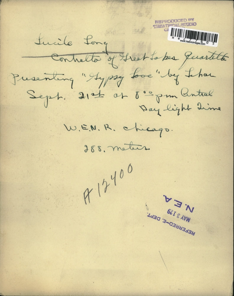 1929 Press Photo Lucille Long contralto to sing Gypsy Love in Chicago