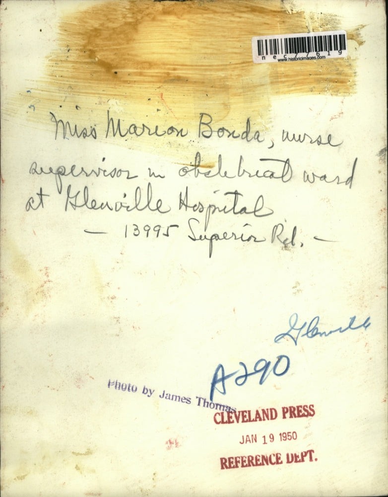 1950 Press Photo Marion Bonda, nurse supervisor in obstetrical ward at Glenville