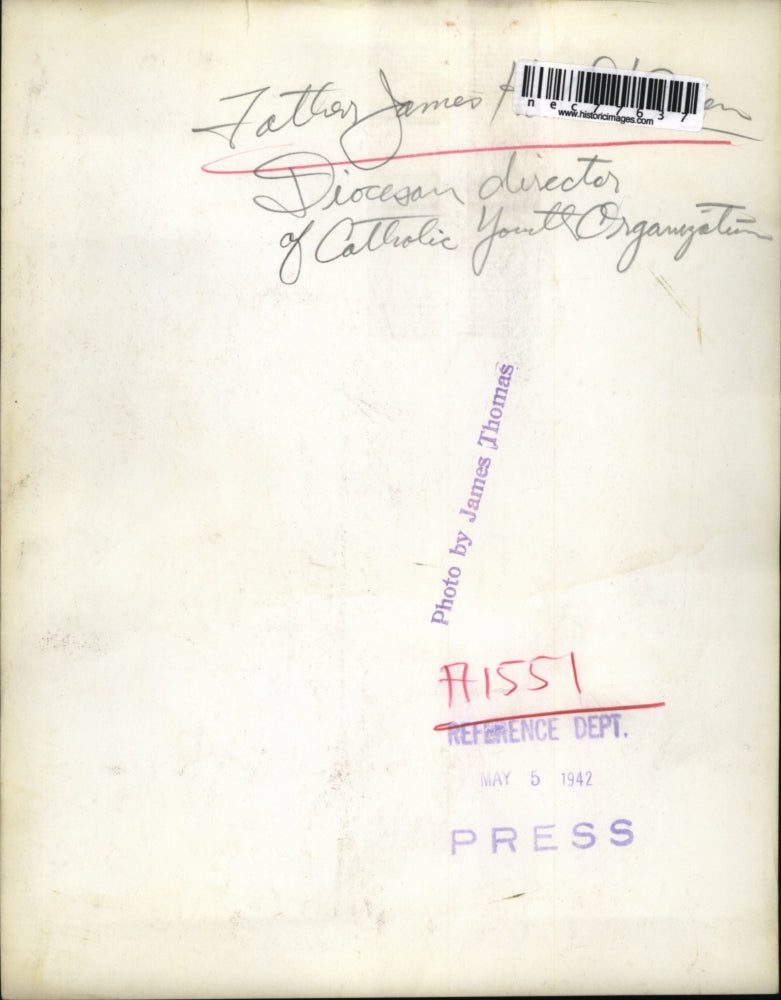 1942 Press Photo Father James O'Brien Diocesan director of Catholic youth Org