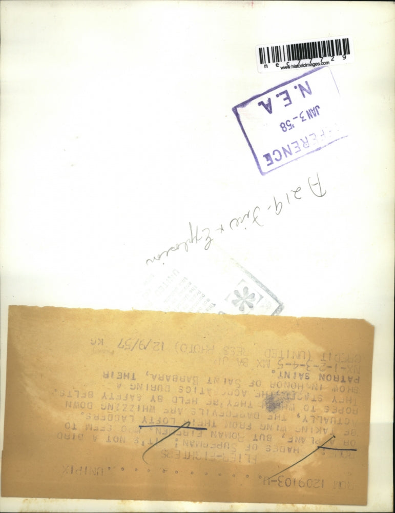 1957 Press Photo Roman Firemen at their ladders during Saint Barbara Day