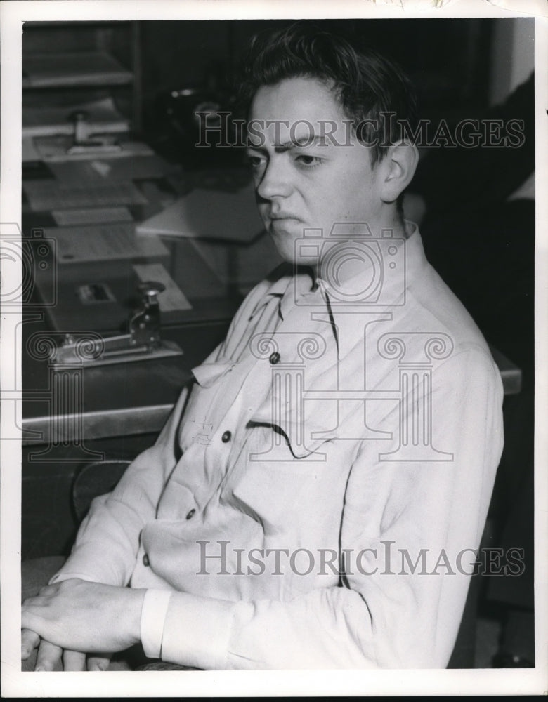 1953 Press Photo Peter K Abor being booked in Cleveland Ohio