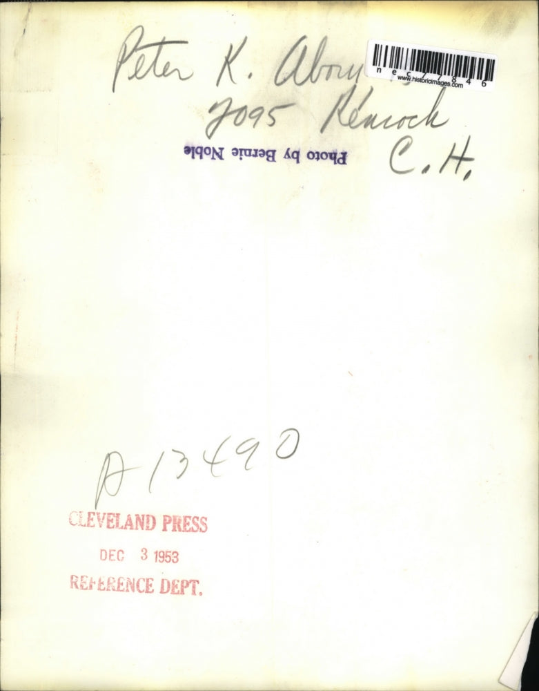 1953 Press Photo Mug shot of Peter K Aboru in Cleveland Ohio