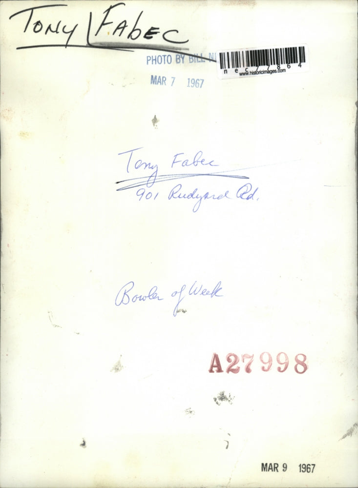 1957 Press Photo Bowler Of The Week Tony Fabec