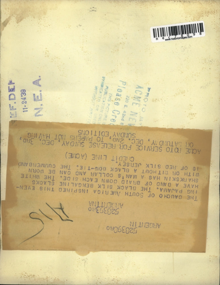 1939 Press Photo The Evening Pajama inspired by the South American Gaucho