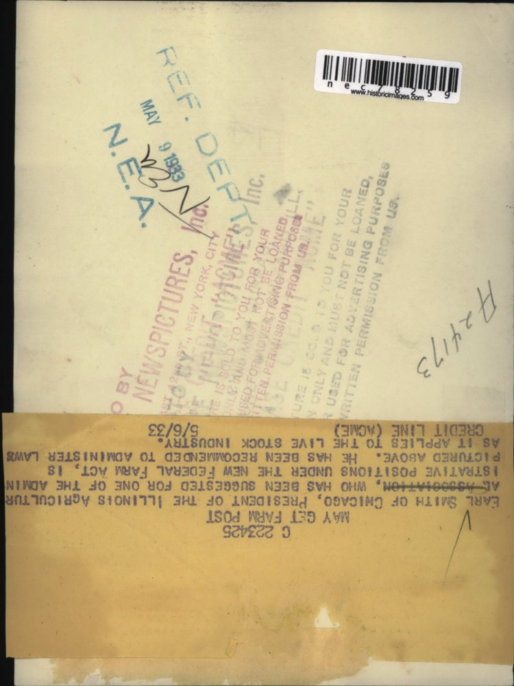 1933 Press Photo Earl Smith recommended administrative positions under the new