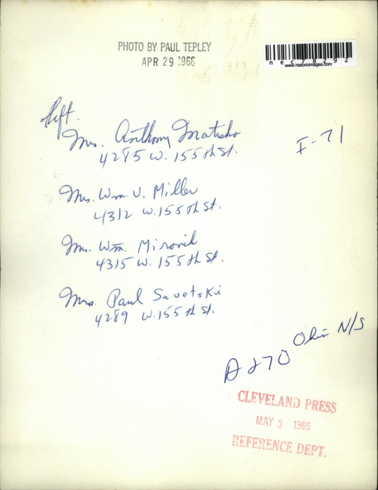 1966 Press Photo Mrs. Anthony Matisko, Mrs. Wm Miller, Mrs. Wm Mirovik