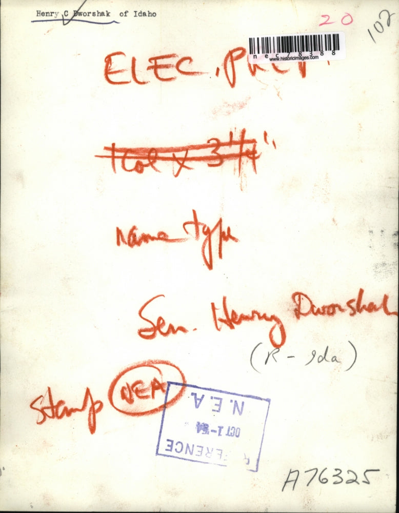 1954 Press Photo Senator Henry Dworshak