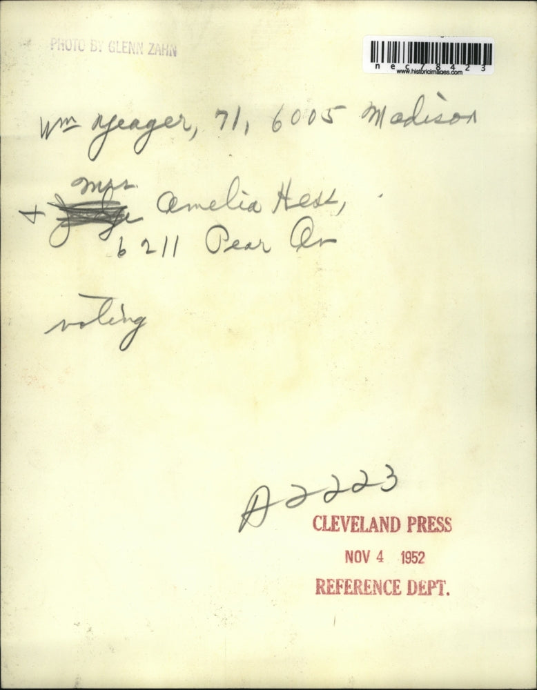 1952 Press Photo Mrs. Amelia Hess