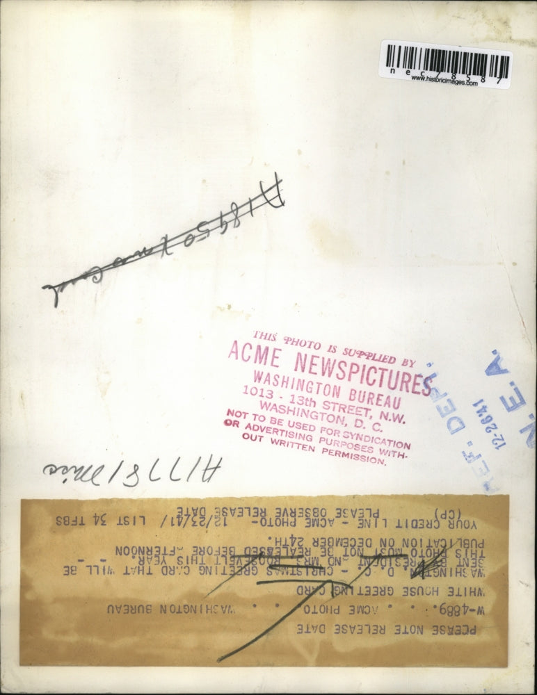 1941 Press Photo Copy of the 1941 Christmas Card that Pres & Mrs Roosevelt sent