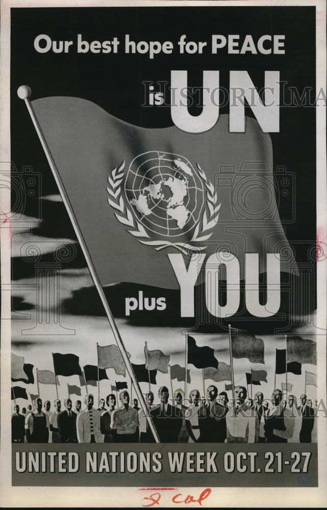 Load image into Gallery viewer, 1951 Press Photo Poster of United Nation Week for Peace.
