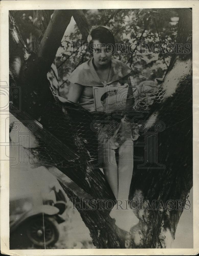 Load image into Gallery viewer, 1930 Press Photo Eva Bates of Kansas record for tree sitting Championship.
