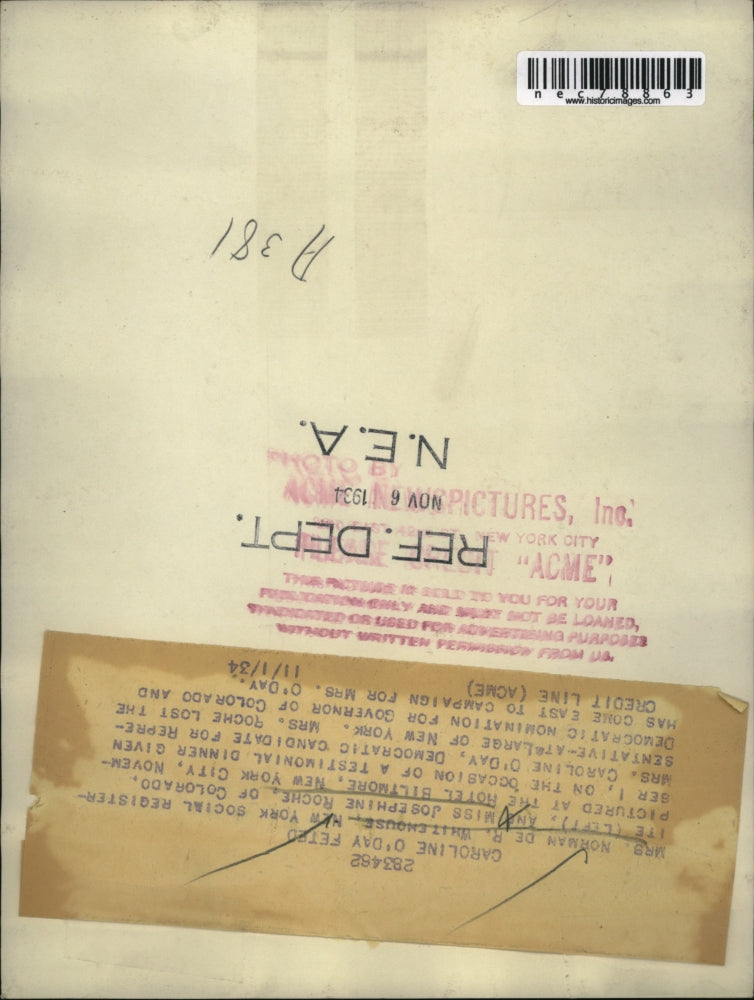 1934 Press Photo Mrs Norman Whitehouse, Josephine Roche at Biltmore in NYC