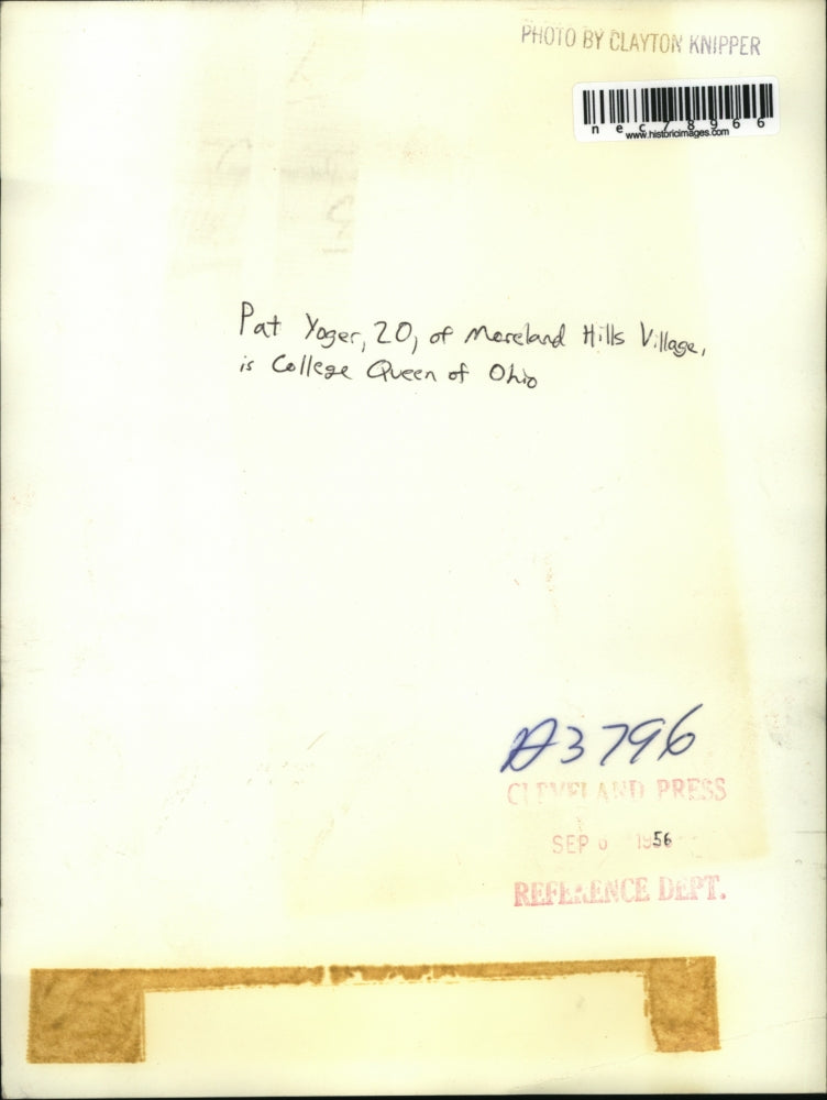 1956 Press Photo College Queen Pat Yoger of Ohio Univ