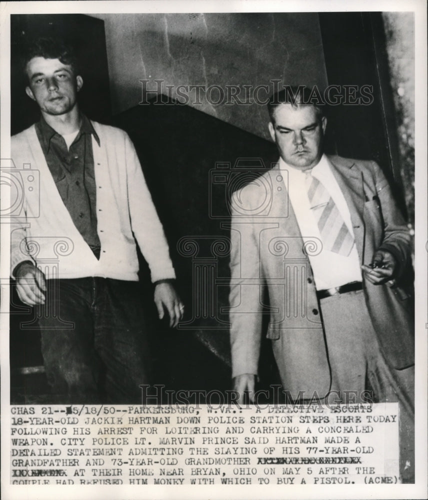 1950 Press Photo Detective escorts Jackie Hartman