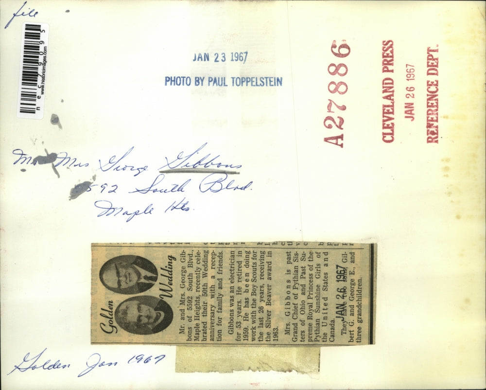 1967 Press Photo Mr and Mrs. George gibbons Golden Anniversary