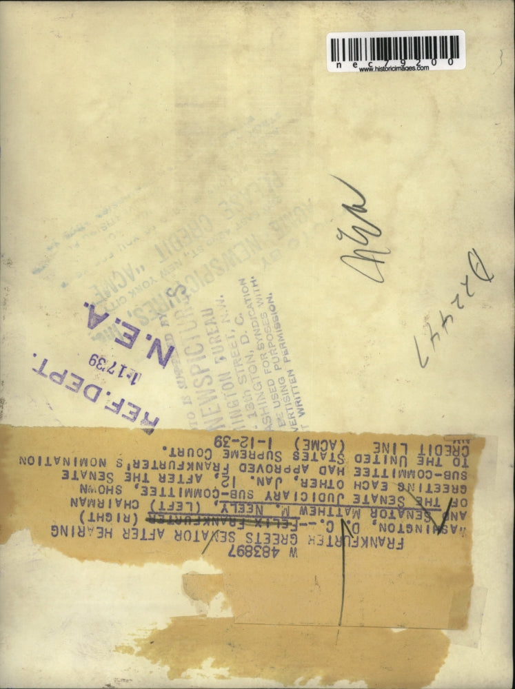 1939 Press Photo Wash DC Felix Frankfurter & Sen Matthew Neely