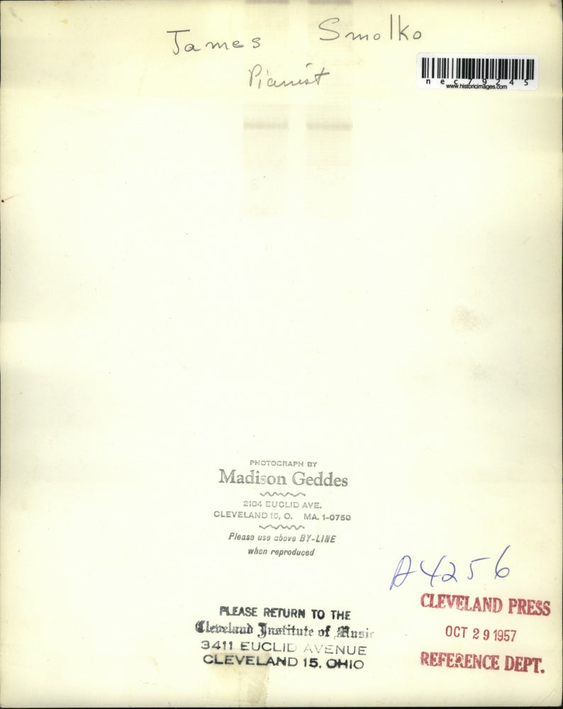 1957 Press Photo James Smolko Pianist