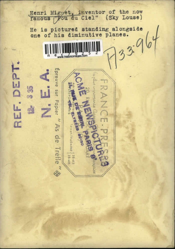 1935 Press Photo Inventor Henri Miguet Pictured Next To One Of His Airplanes