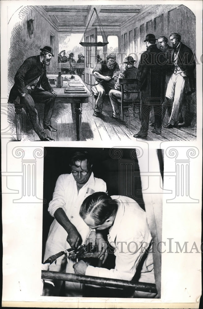 Load image into Gallery viewer, 1959 Press Photo Cableship Monarch &amp; the modern ship Monarch laying cable
