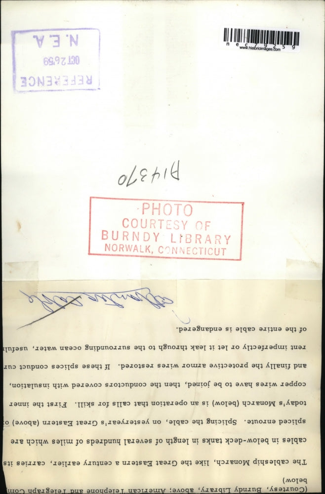 1959 Press Photo Cableship Monarch & the modern ship Monarch laying cable