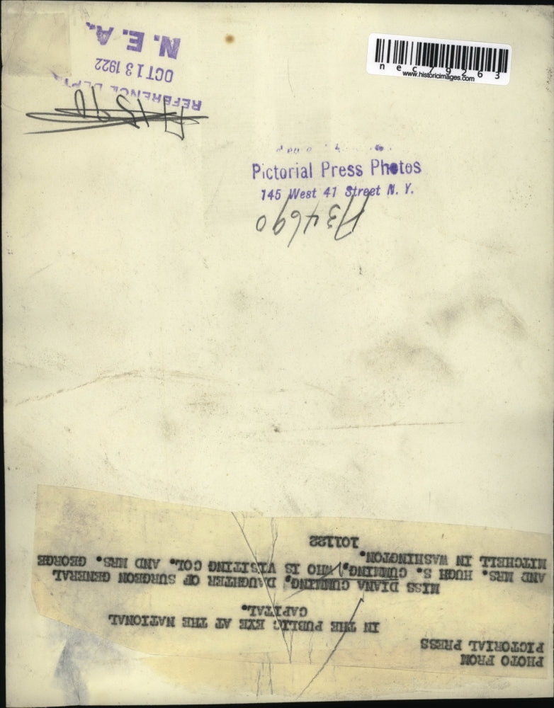 1922 Press Photo Miss Diana Cumming in Wash DC