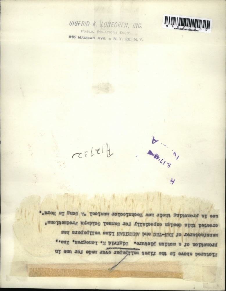 1948 Press Photo First wallpaper made for film promotion by SK Lonegren Inc