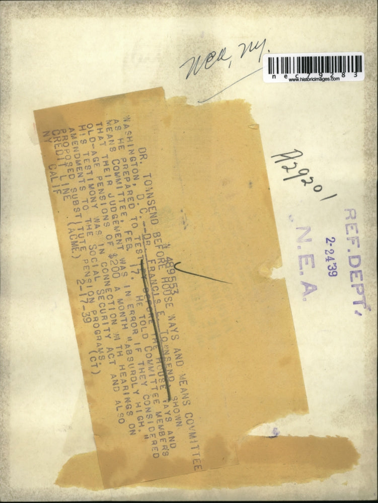 1939 Press Photo Dr. Townsend before House Ways and Means Committee