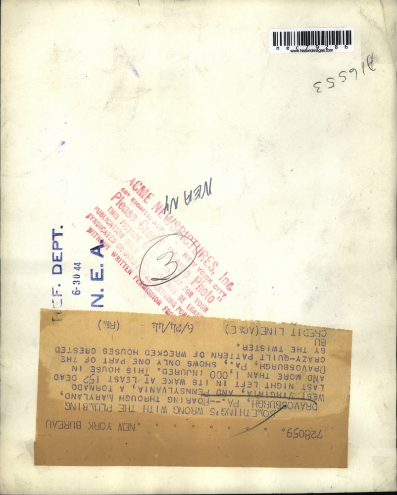 1944 Press Photo Dravosburgh, Pa house wrecked by a tornado