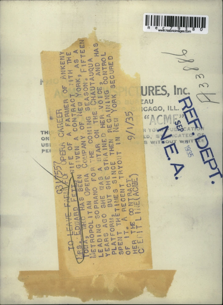 1935 Press Photo Mrs Edward Fett farmers wife to sing with Met Opera in NYC