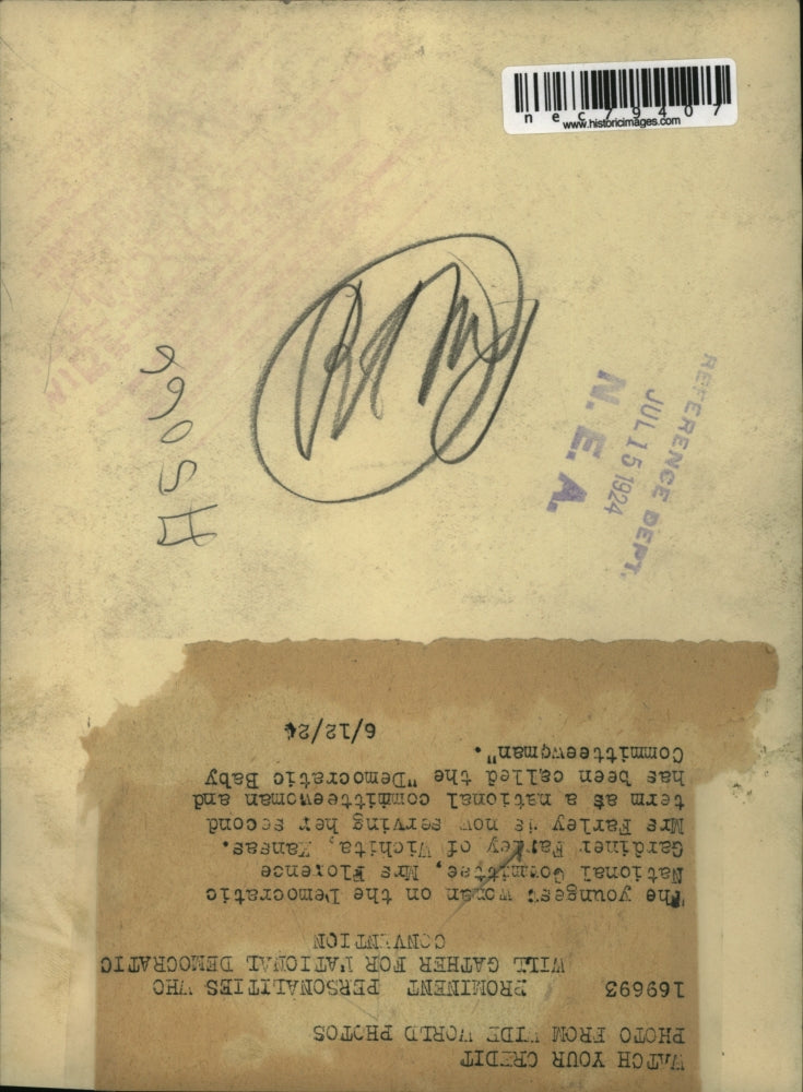 1924 Press Photo Mrs. Florence Gardiner Farley, Democratic National Committee