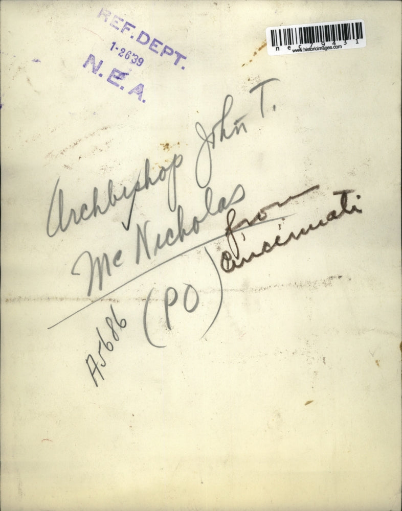 1939 Press Photo Archbishop JohnT McNicholas in Cinncinati